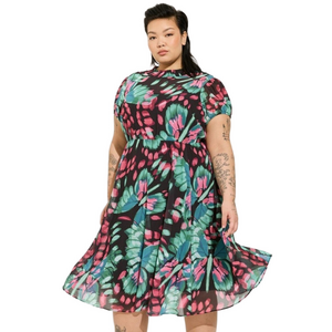 Torrid 3 NWT 22-24 Midi Chiffon Mock Neck Skater Dress Butterfly Print Plus Size